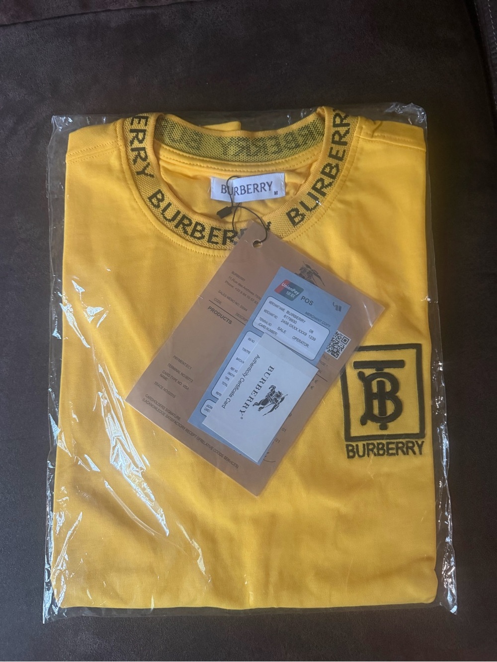 Burberry Yellow Logo Crew Neck Tee with TB Monogram